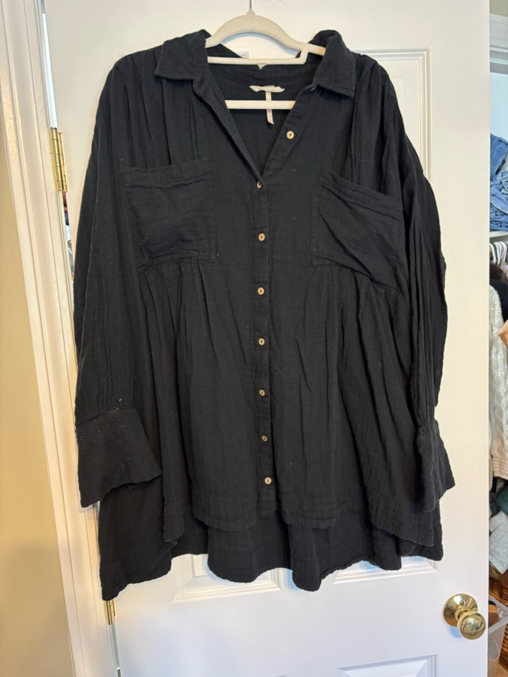 Free People Oversized Black Button-Front Tunic
